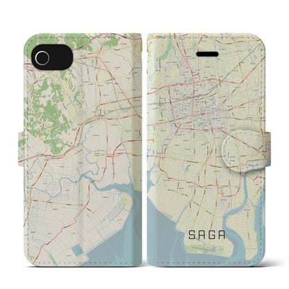 【佐賀（佐賀県）】地図柄iPhoneケース（手帳タイプ）ナチュラル・iPhone SE（第3 / 第2世代） / 8 / 7 / 6s / 6 用