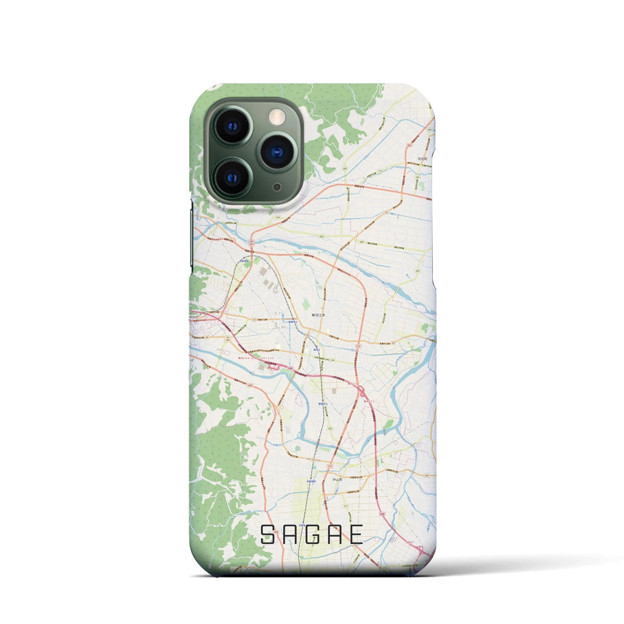【寒河江】地図柄iPhoneケース（バックカバータイプ・ナチュラル）iPhone 11 Pro 用