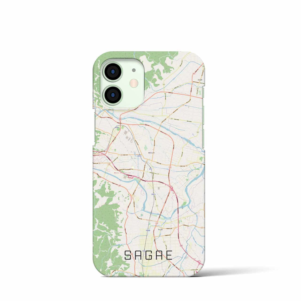 【寒河江】地図柄iPhoneケース（バックカバータイプ・ナチュラル）iPhone 12 mini 用