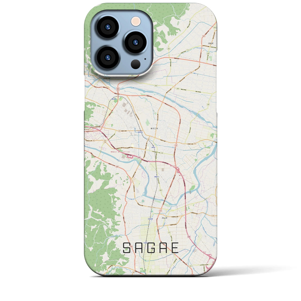【寒河江】地図柄iPhoneケース（バックカバータイプ・ナチュラル）iPhone 13 Pro Max 用