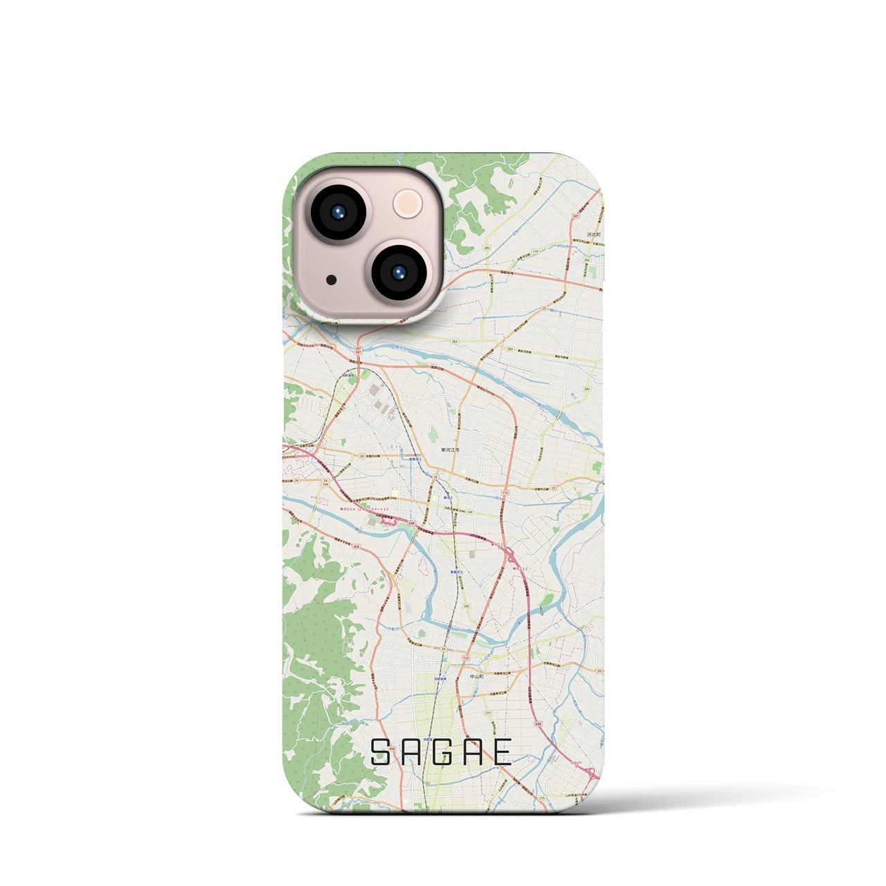 【寒河江】地図柄iPhoneケース（バックカバータイプ・ナチュラル）iPhone 13 mini 用