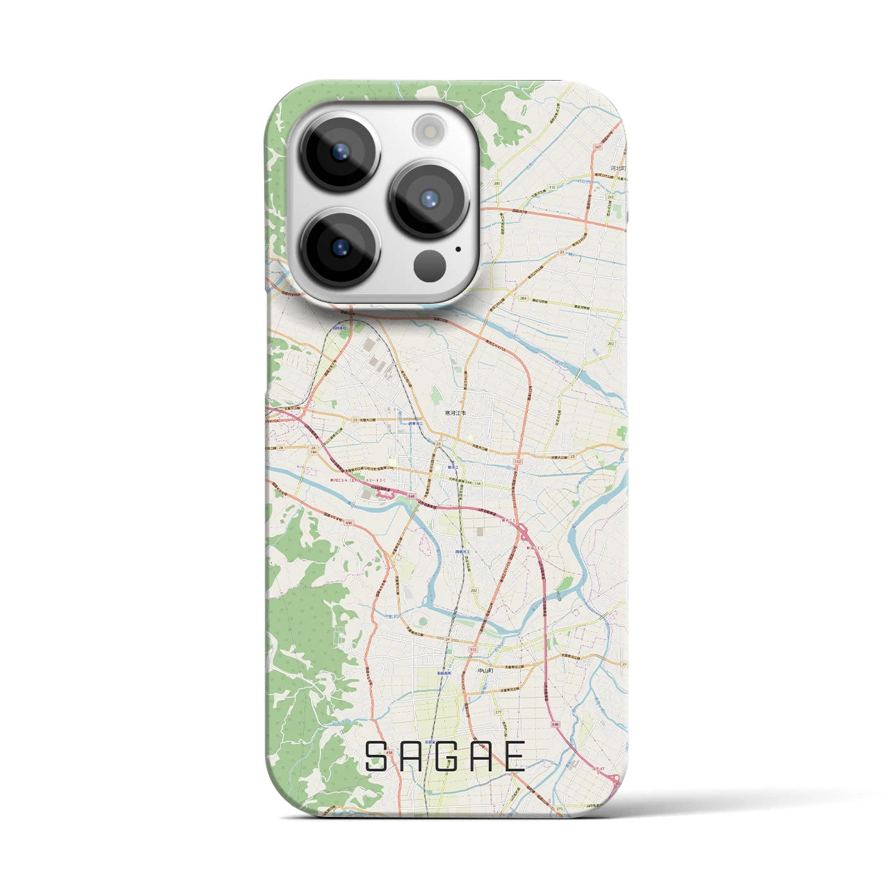 【寒河江】地図柄iPhoneケース（バックカバータイプ・ナチュラル）iPhone 14 Pro 用