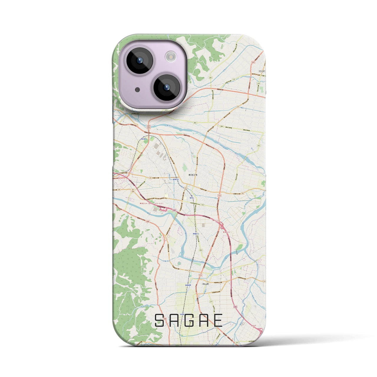 【寒河江】地図柄iPhoneケース（バックカバータイプ・ナチュラル）iPhone 14 用