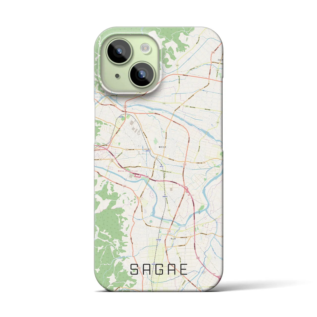 【寒河江】地図柄iPhoneケース（バックカバータイプ・ナチュラル）iPhone 15 用