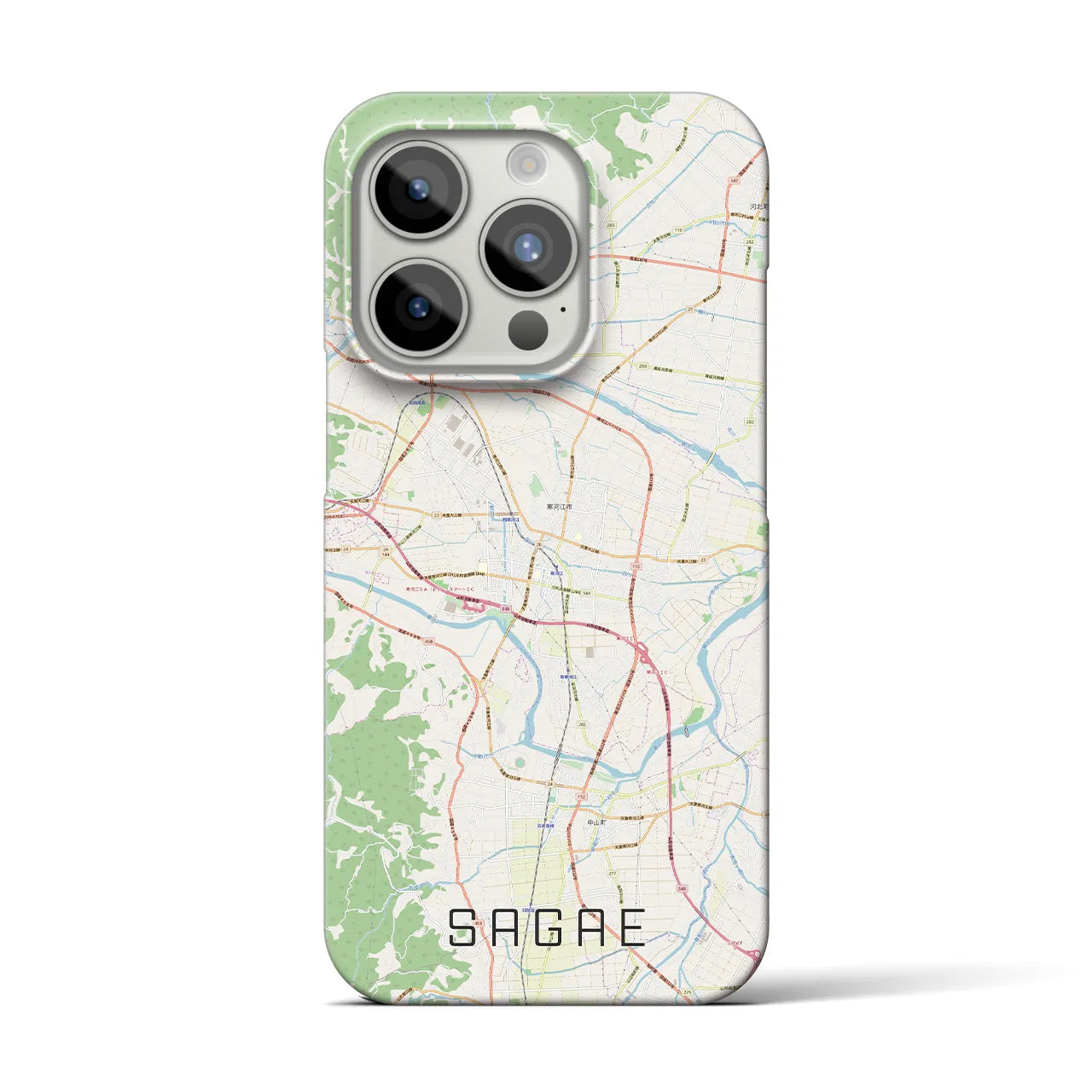 【寒河江】地図柄iPhoneケース（バックカバータイプ・ナチュラル）iPhone 15 Pro 用