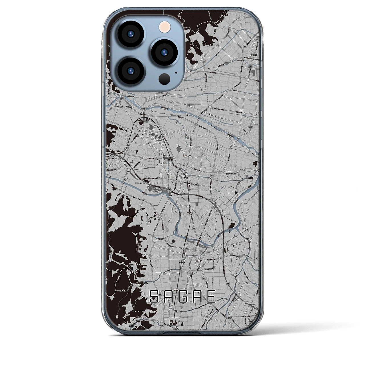【寒河江】地図柄iPhoneケース（クリアタイプ・モノトーン）iPhone 13 Pro Max 用