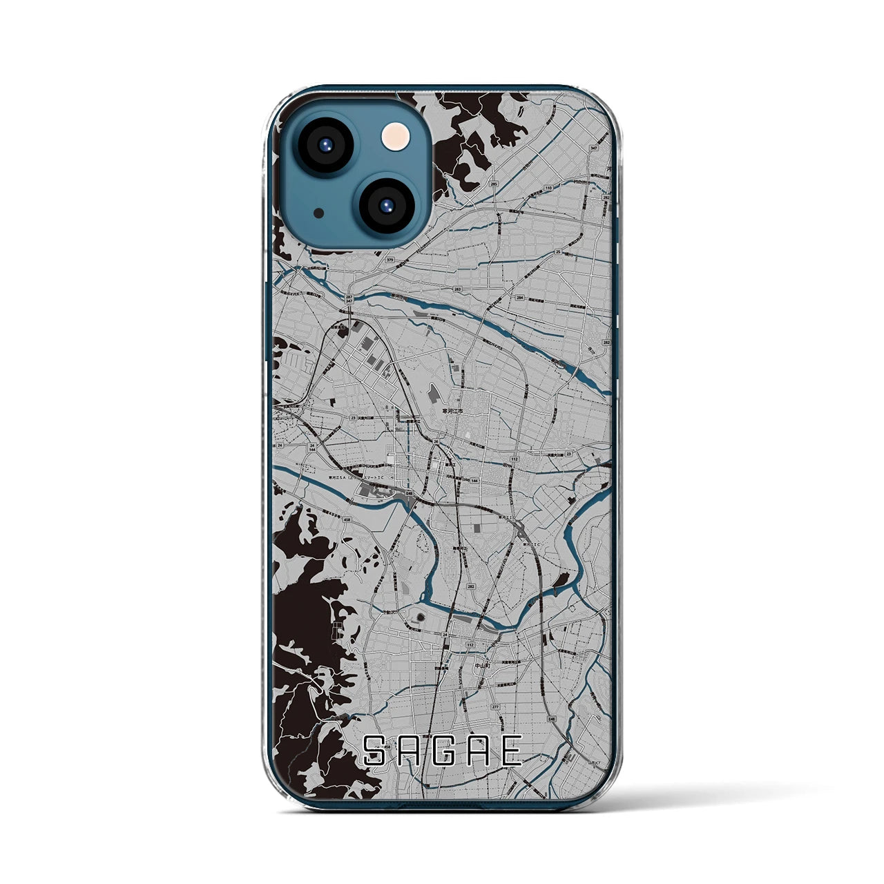 【寒河江】地図柄iPhoneケース（クリアタイプ・モノトーン）iPhone 13 用