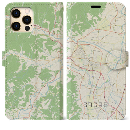【寒河江（山形県）】地図柄iPhoneケース（手帳タイプ）ナチュラル・iPhone 12 Pro Max 用
