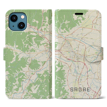 【寒河江（山形県）】地図柄iPhoneケース（手帳タイプ）ナチュラル・iPhone 13 用
