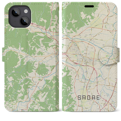 【寒河江（山形県）】地図柄iPhoneケース（手帳タイプ）ナチュラル・iPhone 14 Plus 用