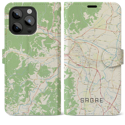 【寒河江（山形県）】地図柄iPhoneケース（手帳タイプ）ナチュラル・iPhone 15 Pro Max 用