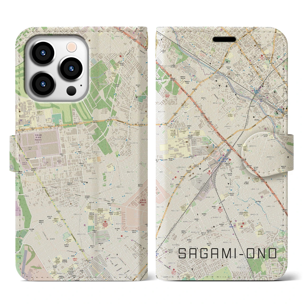 【相模大野】地図柄iPhoneケース（手帳両面タイプ・ナチュラル）iPhone 13 Pro 用