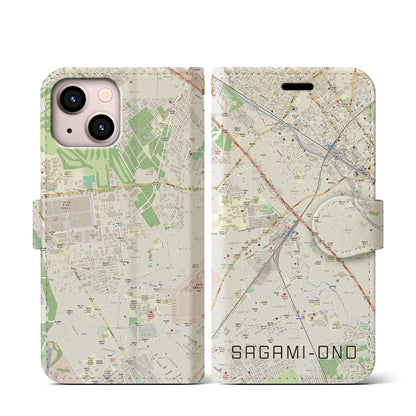 【相模大野（神奈川県）】地図柄iPhoneケース（手帳タイプ）ナチュラル・iPhone 13 mini 用