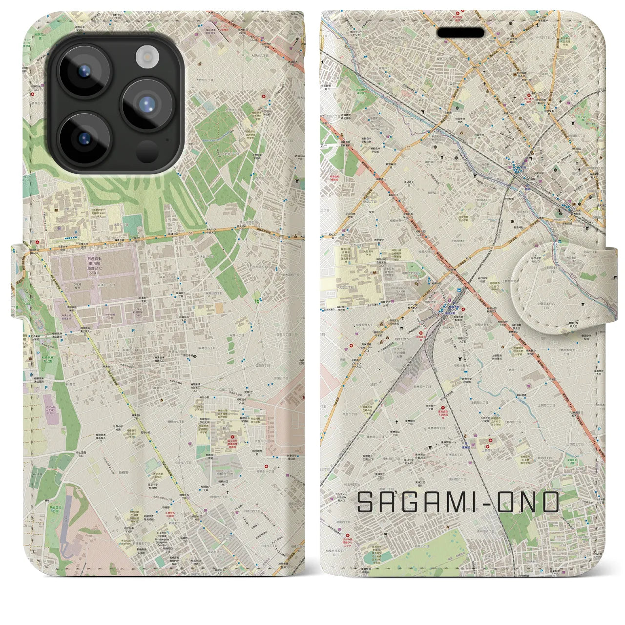 【相模大野】地図柄iPhoneケース（手帳両面タイプ・ナチュラル）iPhone 15 Pro Max 用