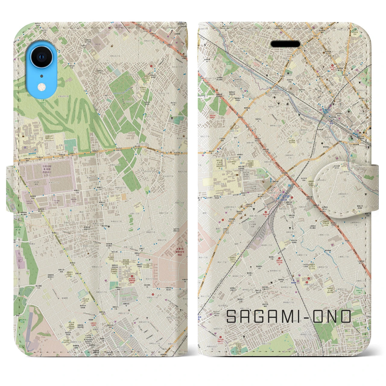 【相模大野】地図柄iPhoneケース（手帳両面タイプ・ナチュラル）iPhone XR 用