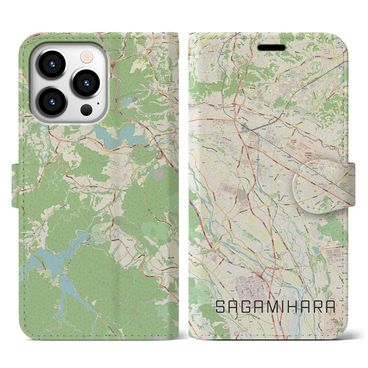 【相模原】地図柄iPhoneケース（手帳両面タイプ・ナチュラル）iPhone 13 Pro 用