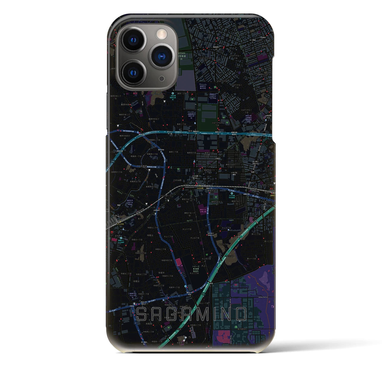 【さがみ野】地図柄iPhoneケース（バックカバータイプ・ブラック）iPhone 11 Pro Max 用