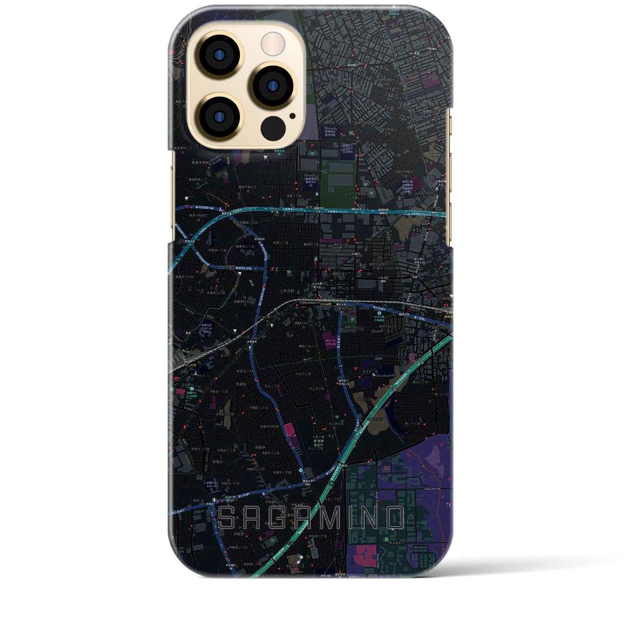 【さがみ野】地図柄iPhoneケース（バックカバータイプ・ブラック）iPhone 12 Pro Max 用