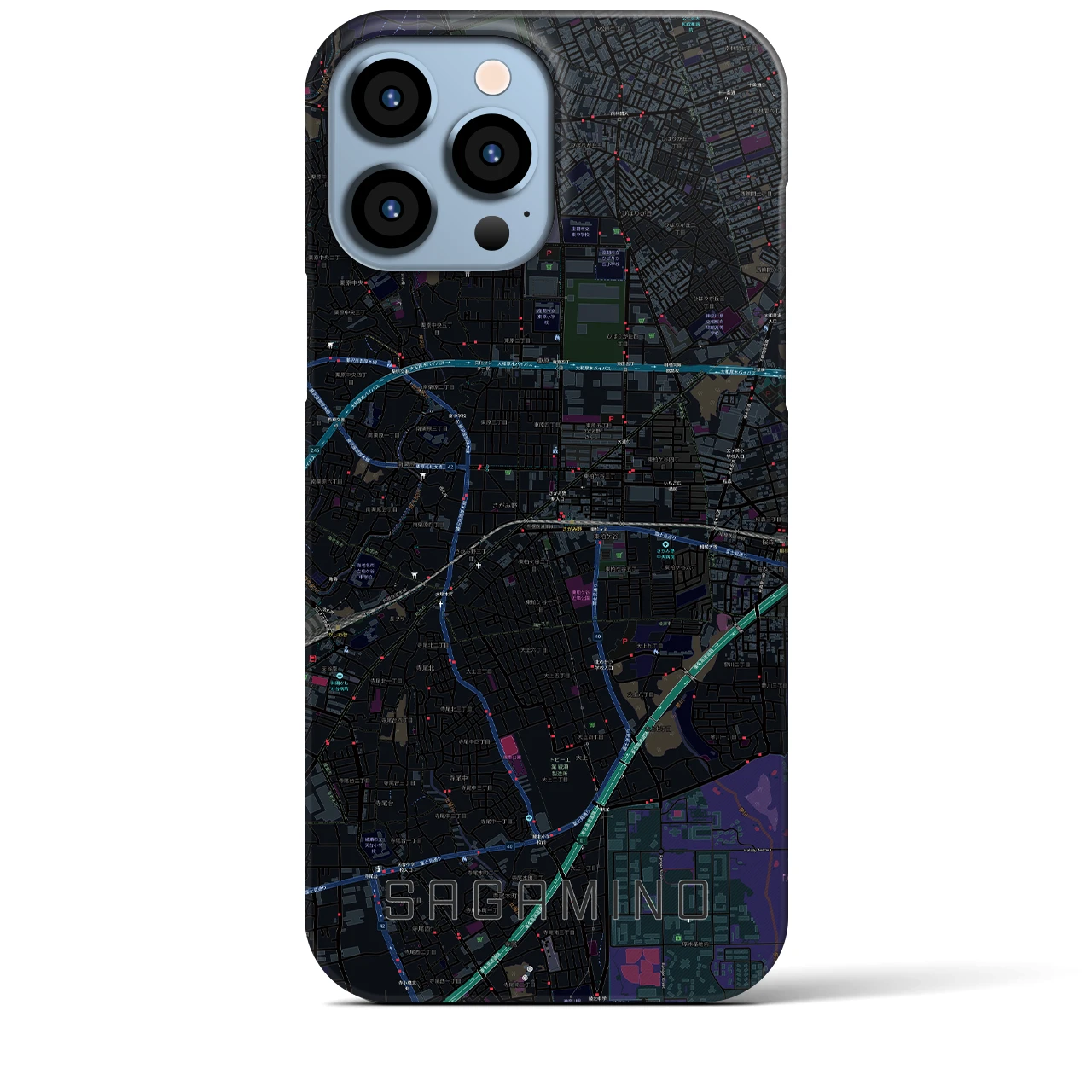 【さがみ野】地図柄iPhoneケース（バックカバータイプ・ブラック）iPhone 13 Pro Max 用