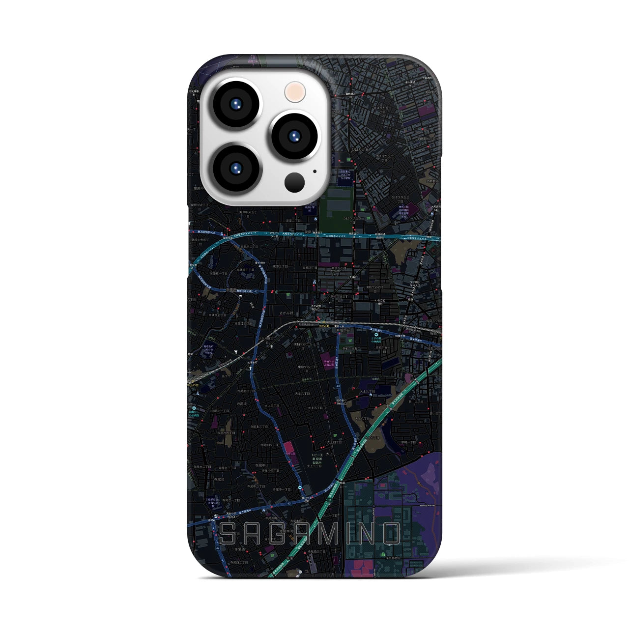 【さがみ野】地図柄iPhoneケース（バックカバータイプ・ブラック）iPhone 13 Pro 用