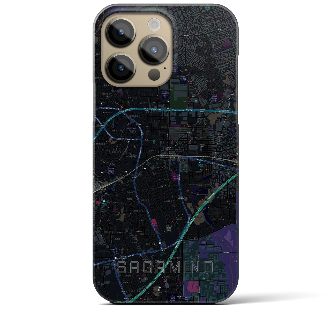 【さがみ野】地図柄iPhoneケース（バックカバータイプ・ブラック）iPhone 14 Pro Max 用