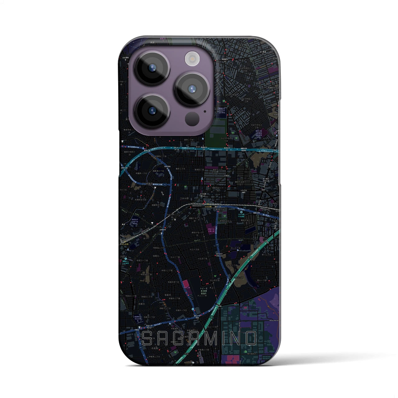 【さがみ野】地図柄iPhoneケース（バックカバータイプ・ブラック）iPhone 14 Pro 用