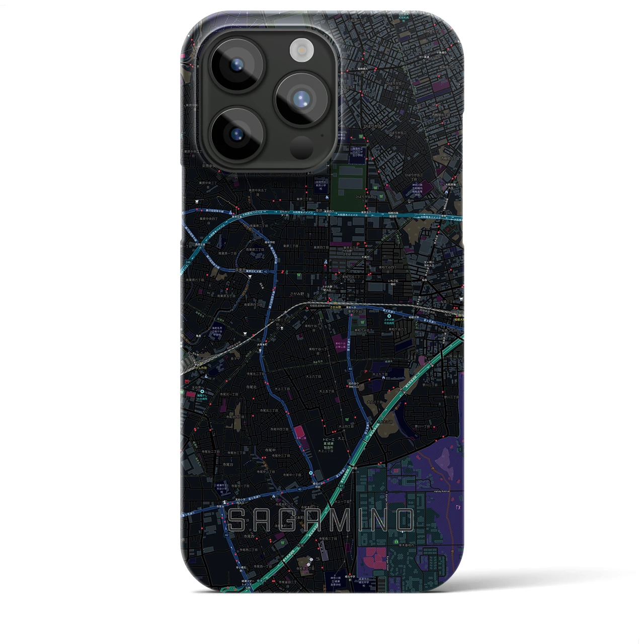 【さがみ野】地図柄iPhoneケース（バックカバータイプ・ブラック）iPhone 15 Pro Max 用