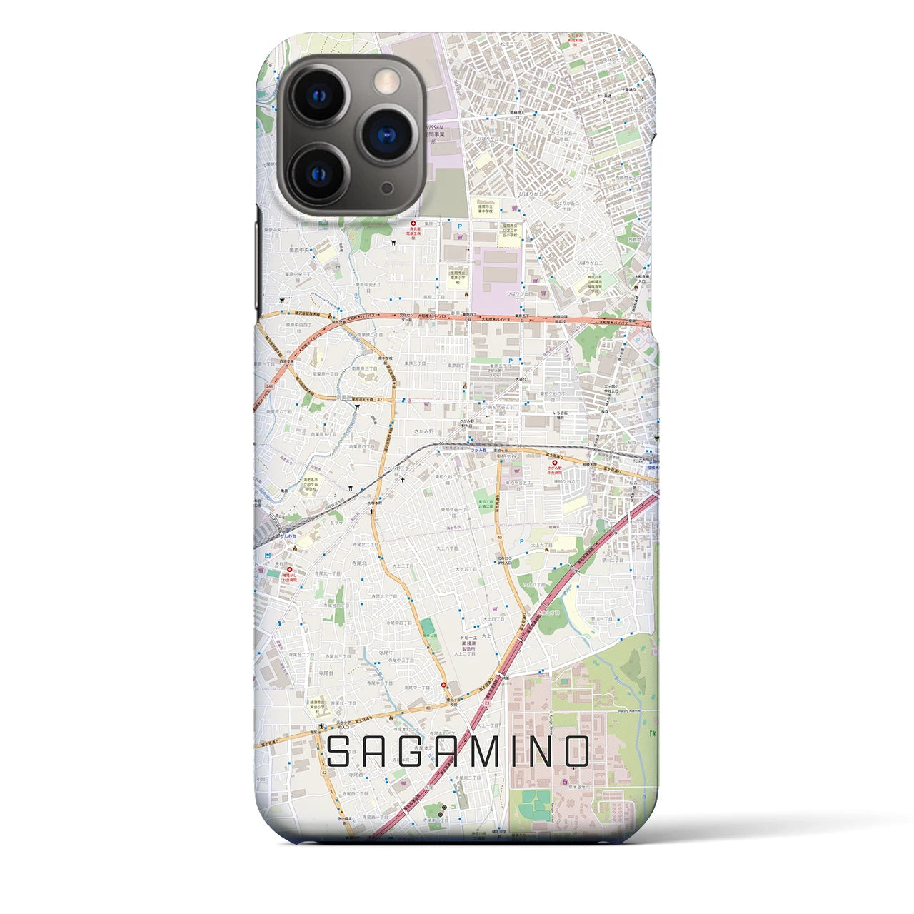 【さがみ野】地図柄iPhoneケース（バックカバータイプ・ナチュラル）iPhone 11 Pro Max 用
