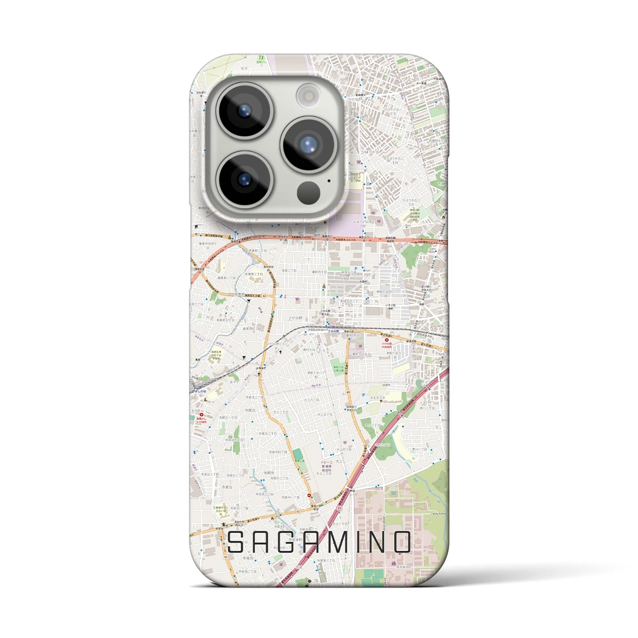 【さがみ野】地図柄iPhoneケース（バックカバータイプ・ナチュラル）iPhone 15 Pro 用