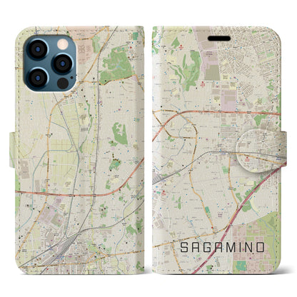 【さがみ野（神奈川県）】地図柄iPhoneケース（手帳タイプ）ナチュラル・iPhone 12 / 12 Pro 用