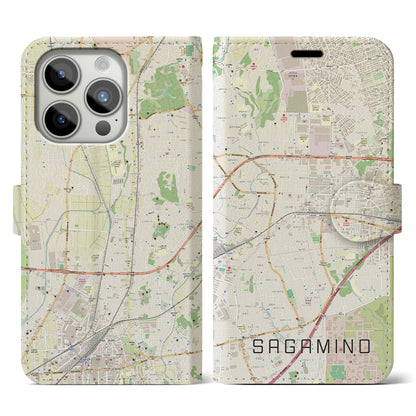 【さがみ野（神奈川県）】地図柄iPhoneケース（手帳タイプ）ナチュラル・iPhone 15 Pro 用