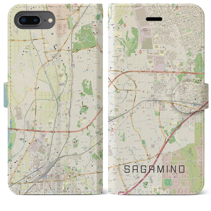 【さがみ野（神奈川県）】地図柄iPhoneケース（手帳タイプ）ナチュラル・iPhone 8Plus /7Plus / 6sPlus / 6Plus 用