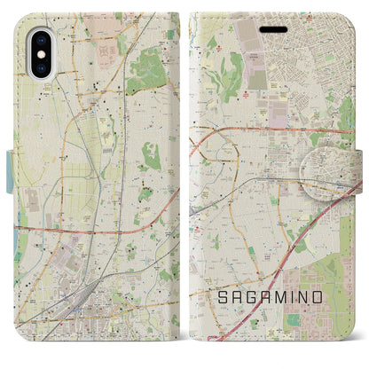【さがみ野（神奈川県）】地図柄iPhoneケース（手帳タイプ）ナチュラル・iPhone XS Max 用