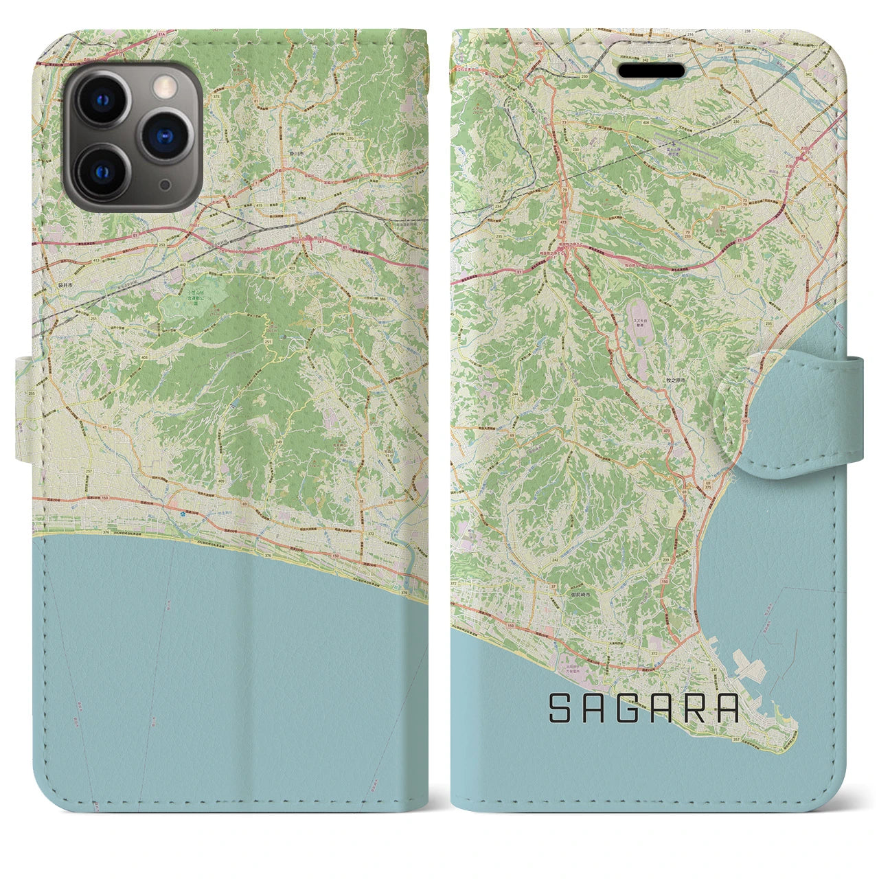 【相良】地図柄iPhoneケース（手帳両面タイプ・ナチュラル）iPhone 11 Pro Max 用