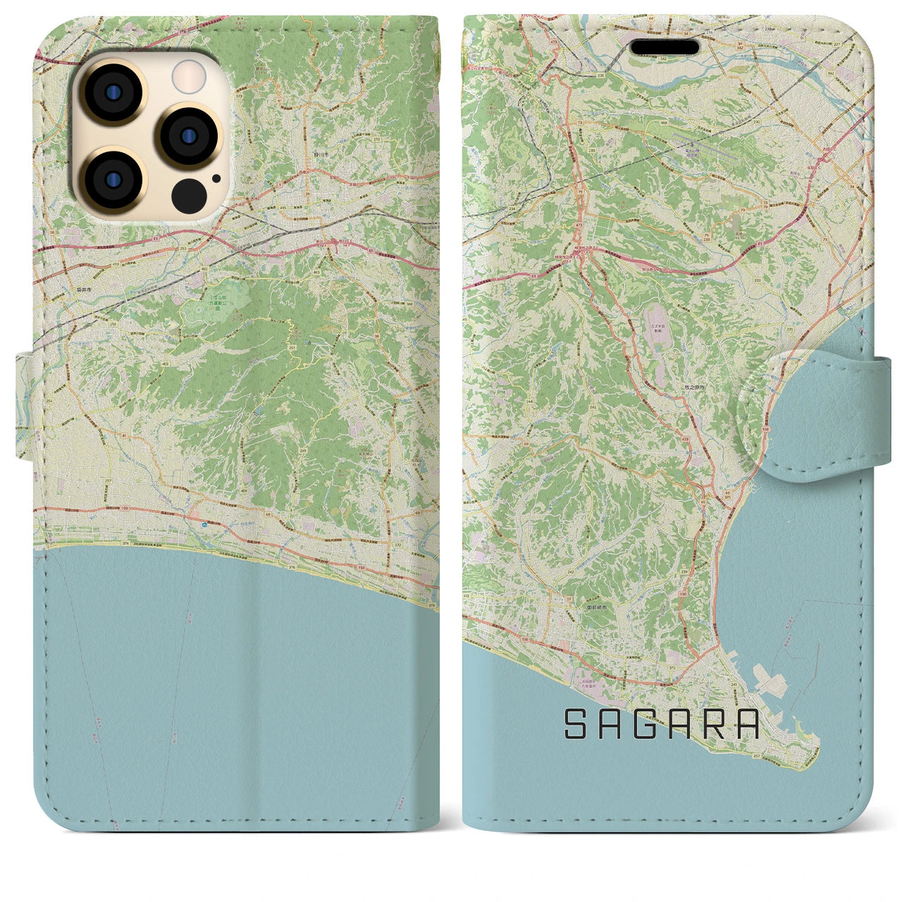 【相良】地図柄iPhoneケース（手帳両面タイプ・ナチュラル）iPhone 12 Pro Max 用