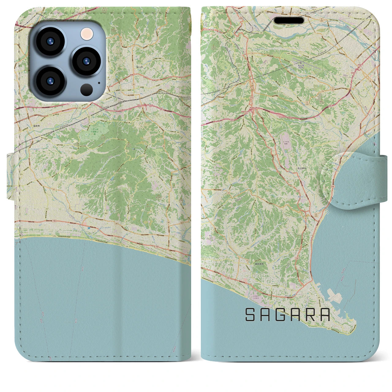 【相良】地図柄iPhoneケース（手帳両面タイプ・ナチュラル）iPhone 13 Pro Max 用