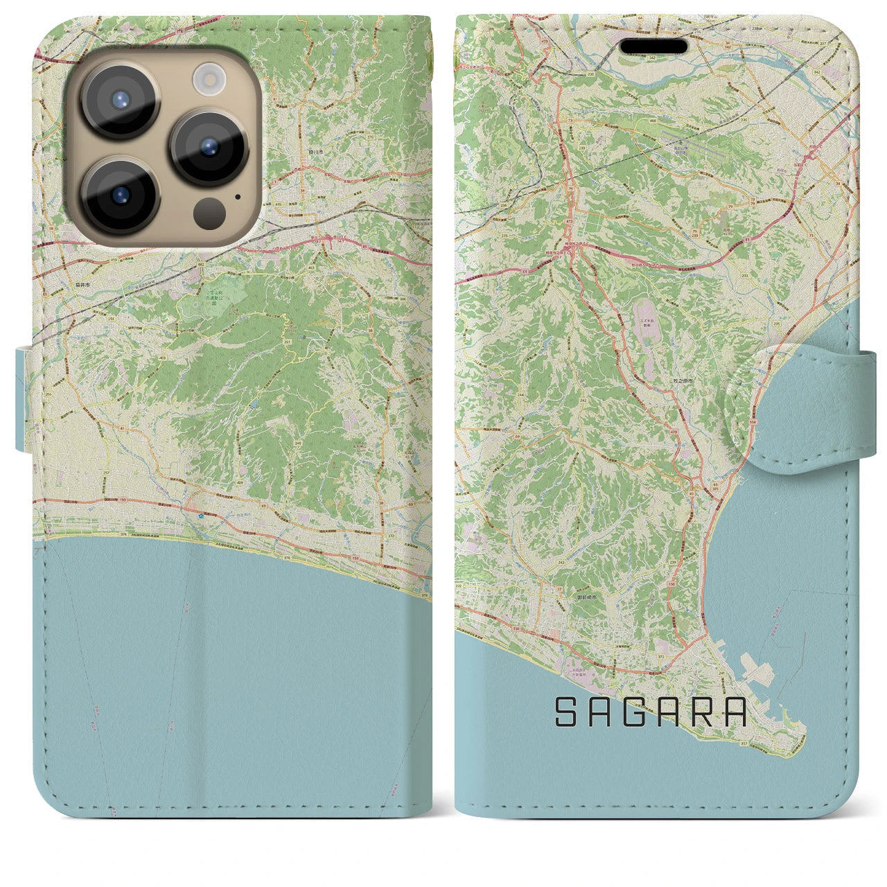 【相良】地図柄iPhoneケース（手帳両面タイプ・ナチュラル）iPhone 14 Pro Max 用