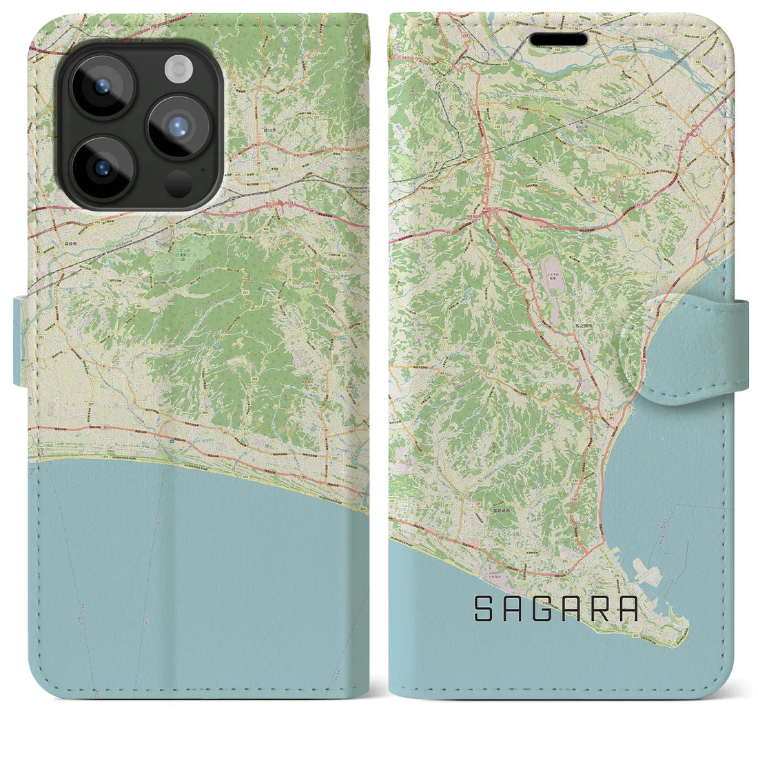 【相良】地図柄iPhoneケース（手帳両面タイプ・ナチュラル）iPhone 15 Pro Max 用