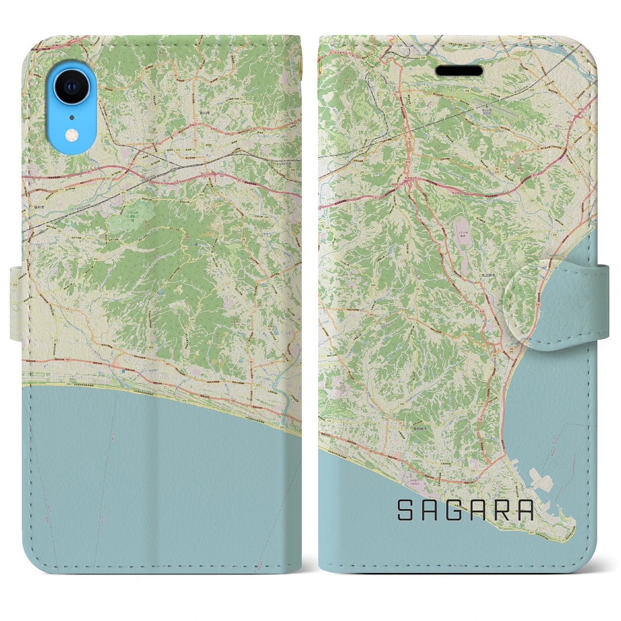 【相良】地図柄iPhoneケース（手帳両面タイプ・ナチュラル）iPhone XR 用
