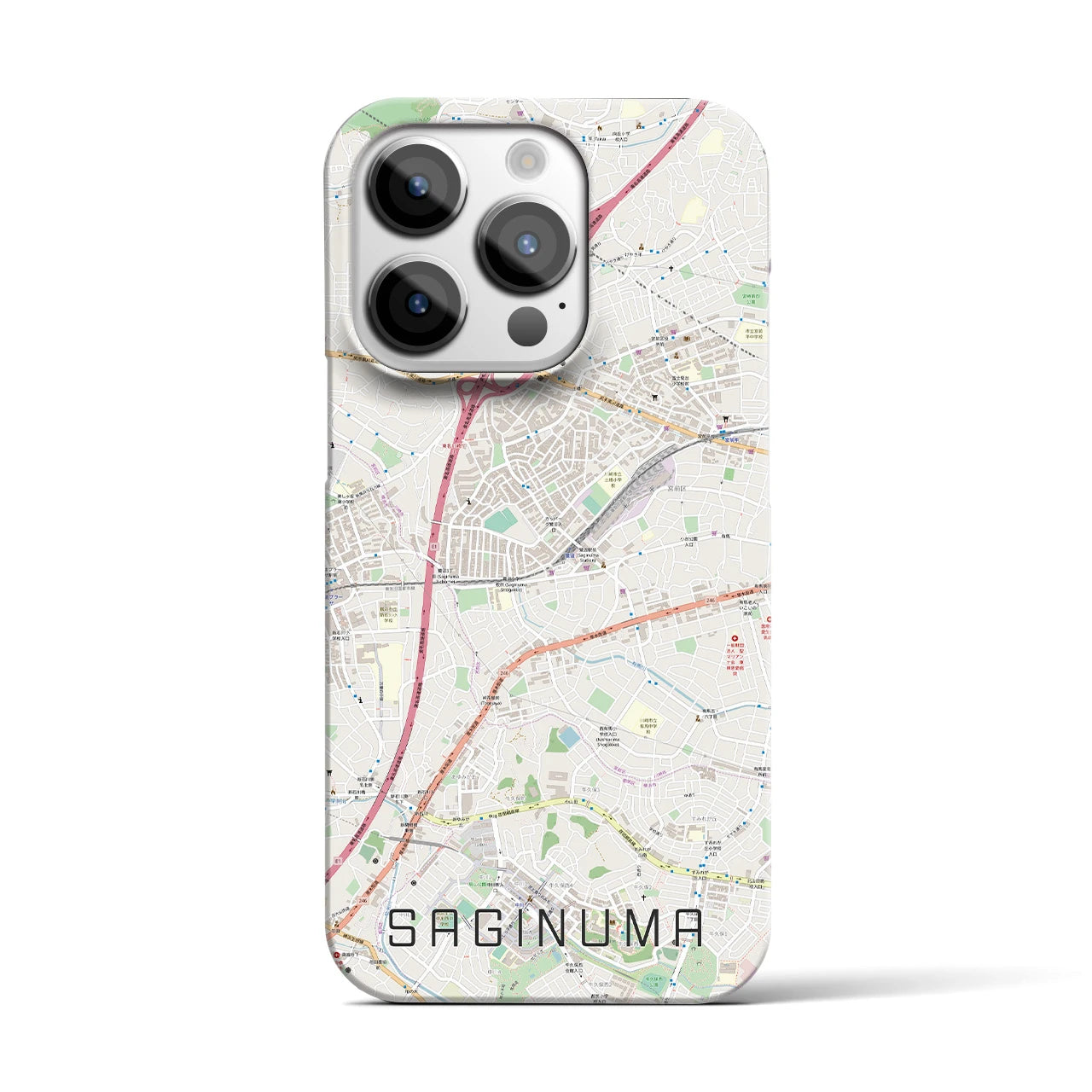 【鷺沼】地図柄iPhoneケース（バックカバータイプ・ナチュラル）iPhone 14 Pro 用