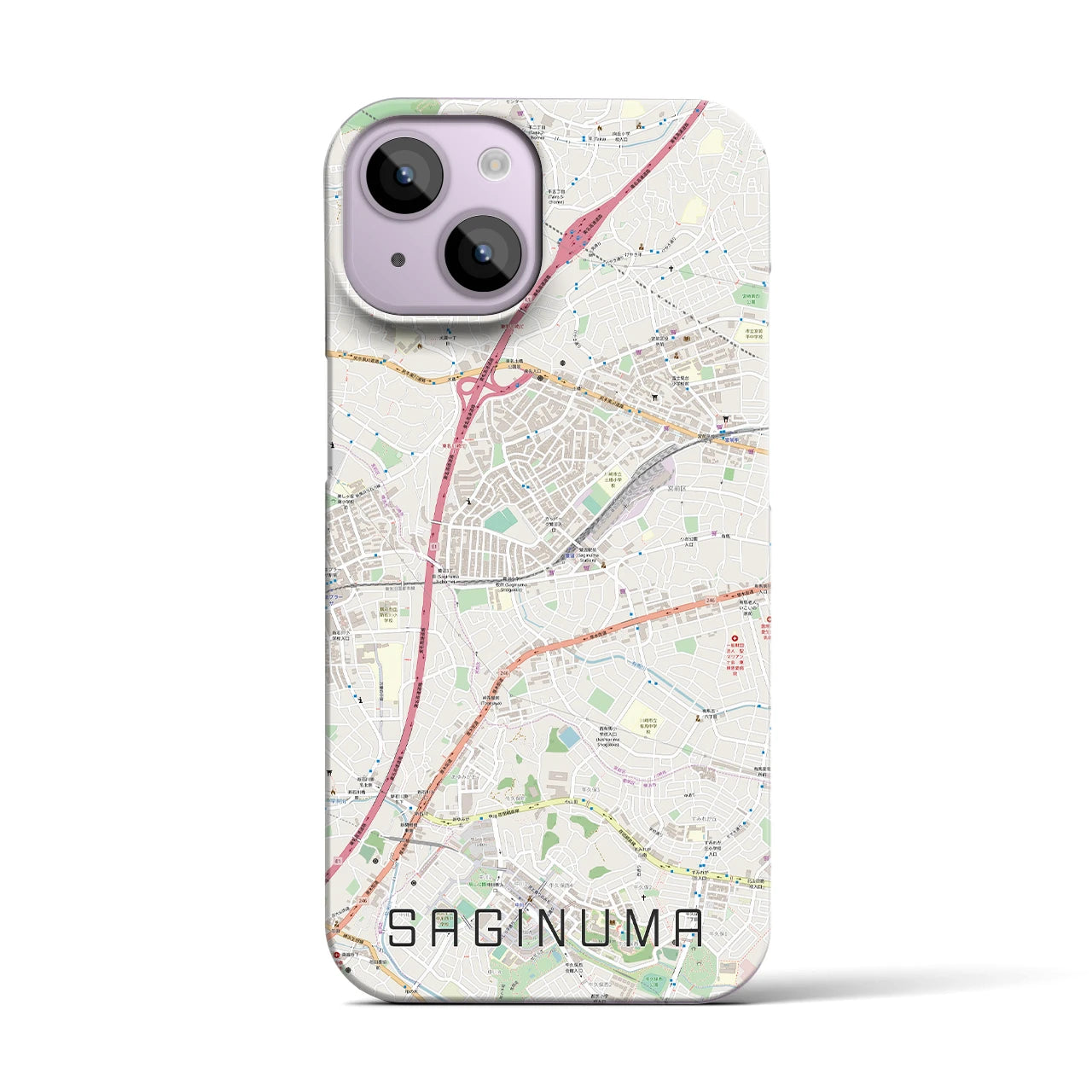 【鷺沼】地図柄iPhoneケース（バックカバータイプ・ナチュラル）iPhone 14 用