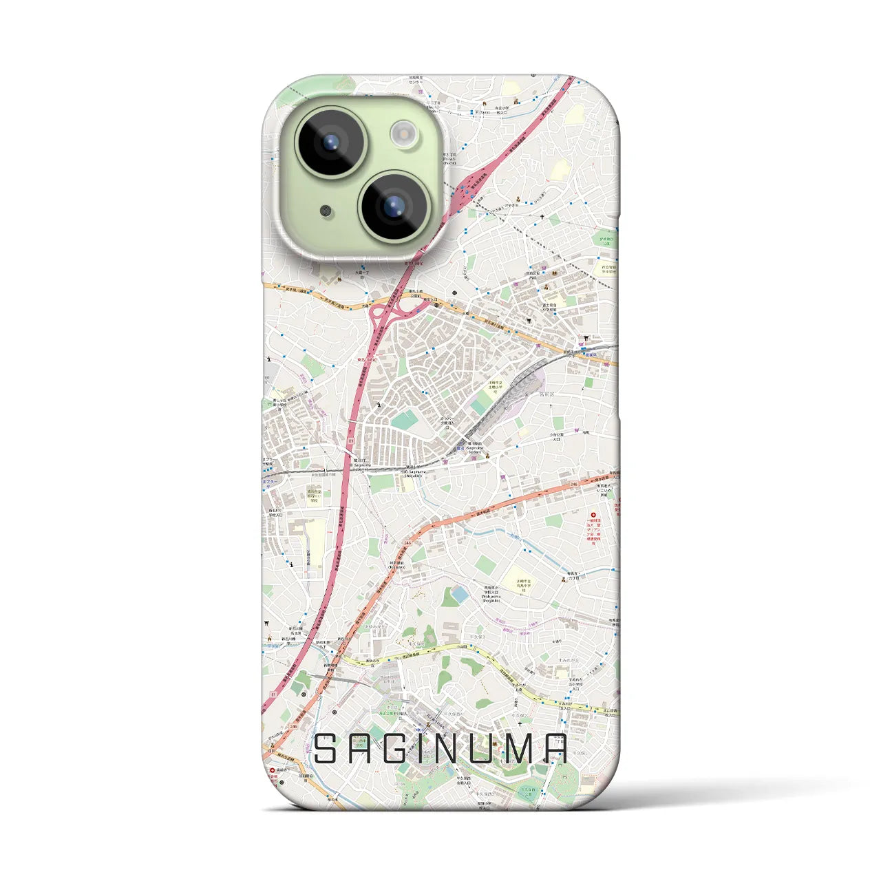 【鷺沼】地図柄iPhoneケース（バックカバータイプ・ナチュラル）iPhone 15 用