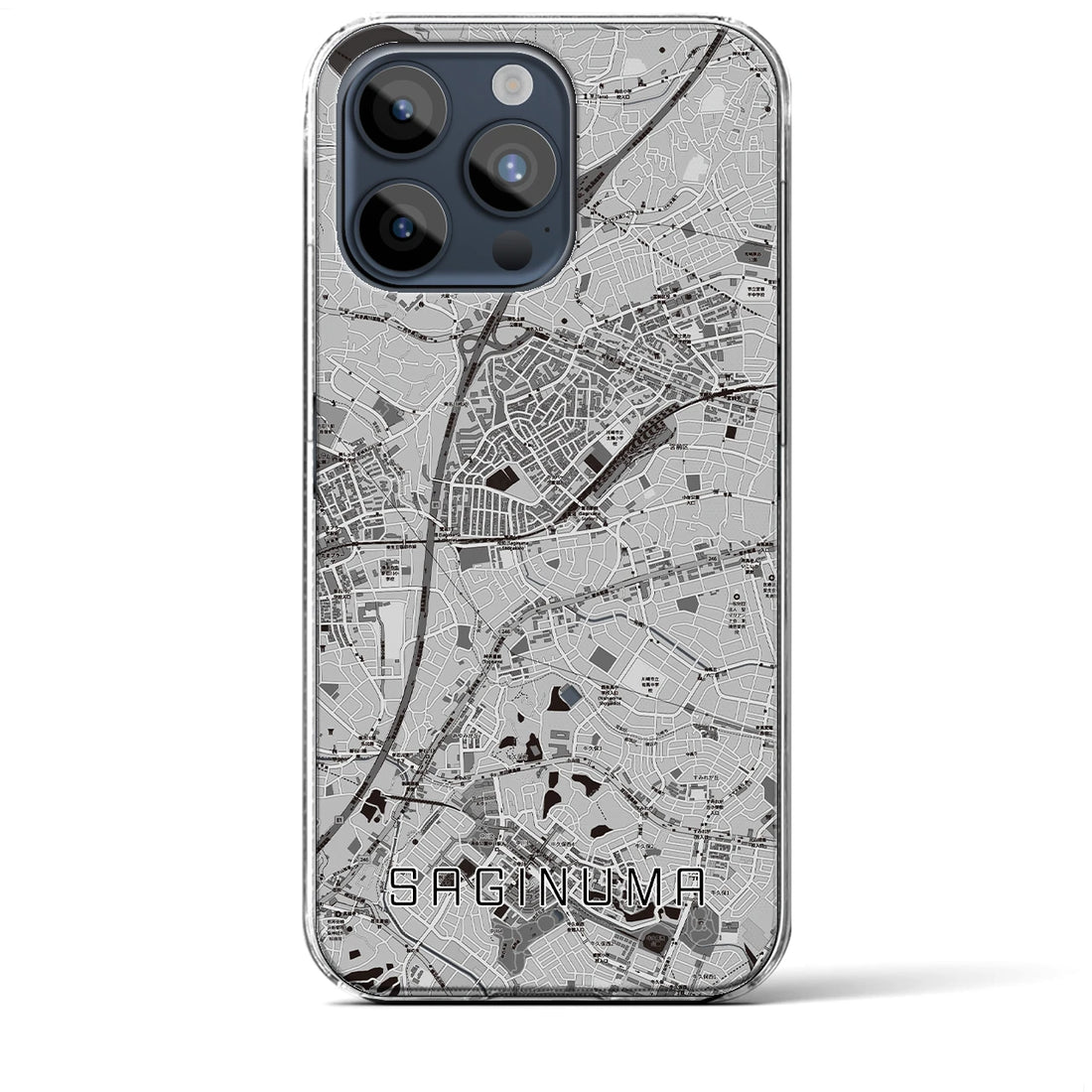 【鷺沼】地図柄iPhoneケース（クリアタイプ・モノトーン）iPhone 15 Pro Max 用