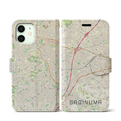 【鷺沼（神奈川県）】地図柄iPhoneケース（手帳タイプ）ナチュラル・iPhone 12 mini 用