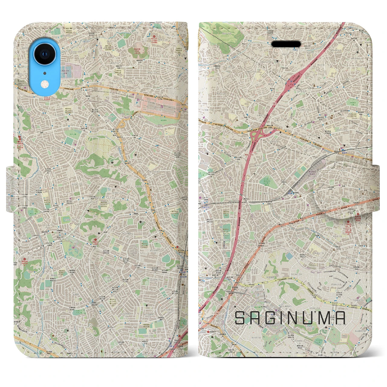 【鷺沼】地図柄iPhoneケース（手帳両面タイプ・ナチュラル）iPhone XR 用