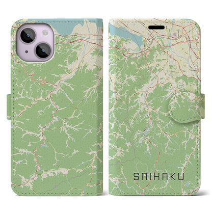 【西伯（鳥取県）】地図柄iPhoneケース（手帳タイプ）ナチュラル・iPhone 14 用
