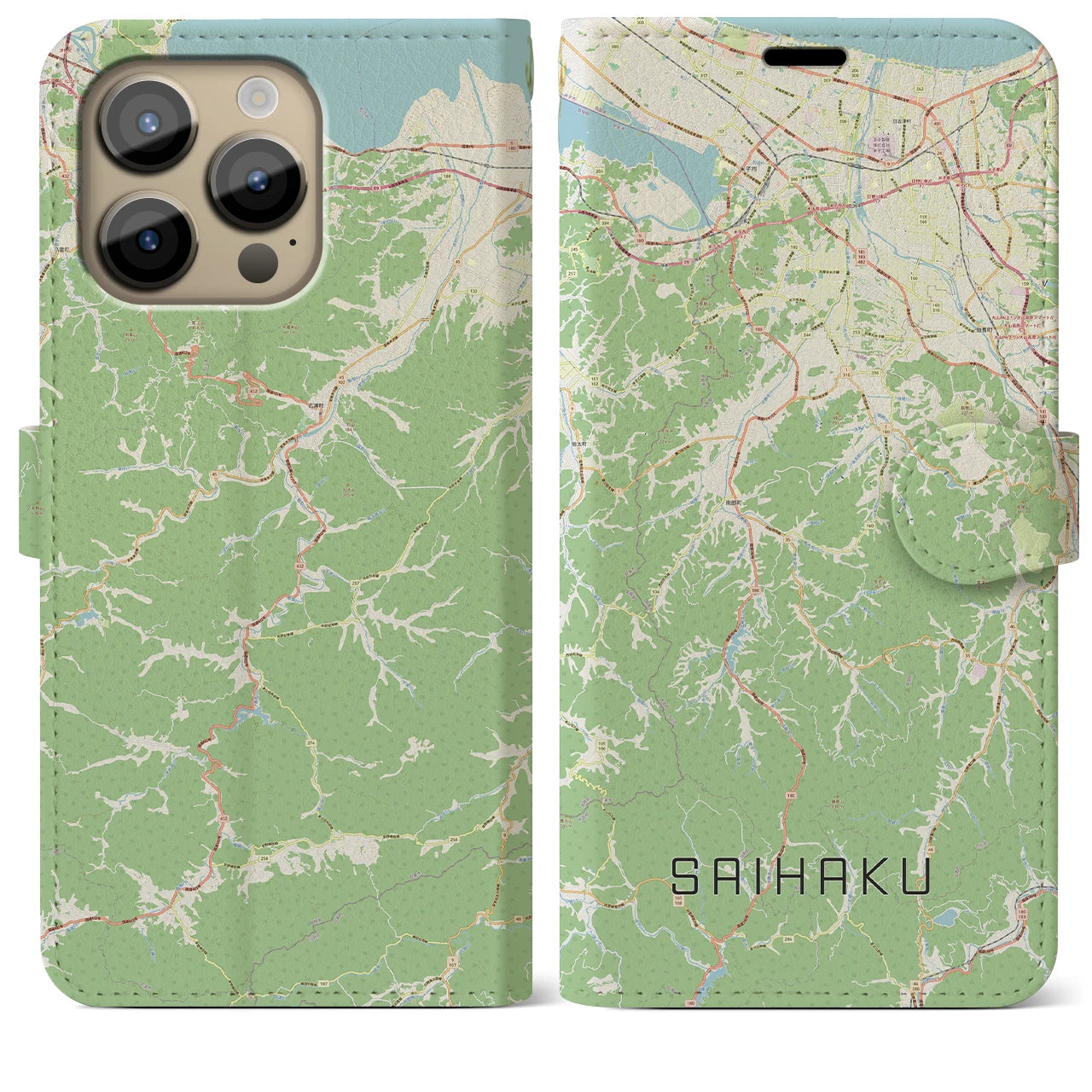 【西伯】地図柄iPhoneケース（手帳両面タイプ・ナチュラル）iPhone 14 Pro Max 用
