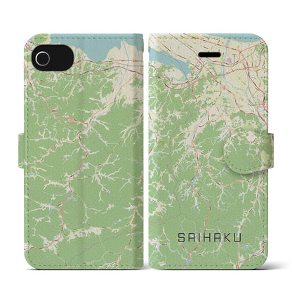 【西伯（鳥取県）】地図柄iPhoneケース（手帳タイプ）ナチュラル・iPhone SE（第3 / 第2世代） / 8 / 7 / 6s / 6 用