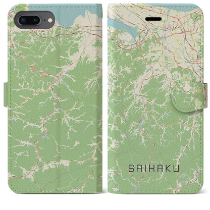 【西伯（鳥取県）】地図柄iPhoneケース（手帳タイプ）ナチュラル・iPhone 8Plus /7Plus / 6sPlus / 6Plus 用