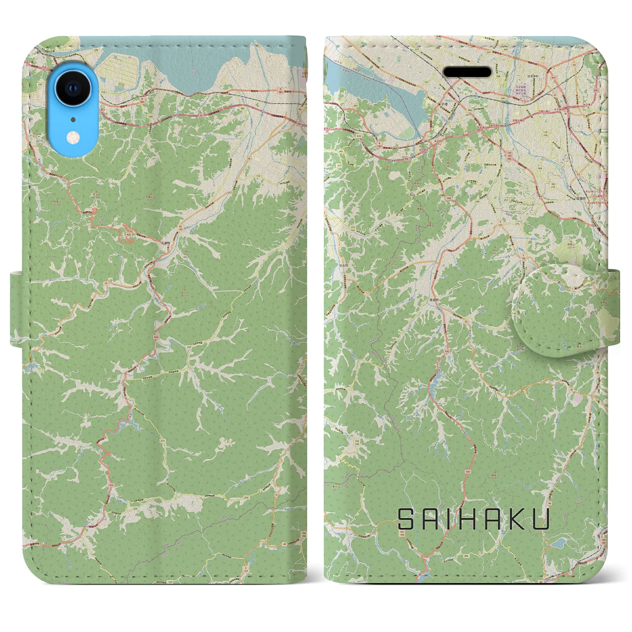 【西伯】地図柄iPhoneケース（手帳両面タイプ・ナチュラル）iPhone XR 用
